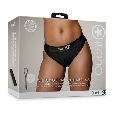 Shots Ouch Vibrating Strap On Hipster - Black