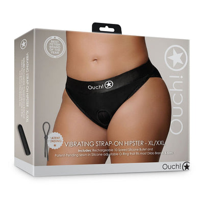 Shots Ouch Vibrating Strap On Hipster - Black