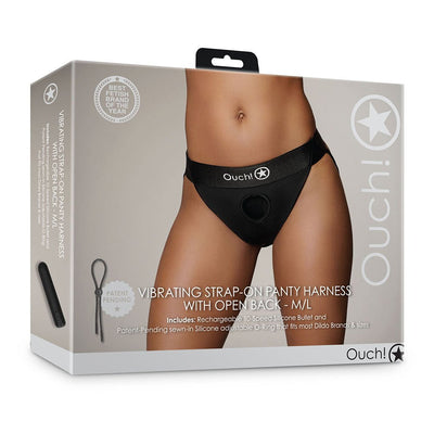 Shots Ouch Vibrating Strap On Panty Harness W/open Back - Black