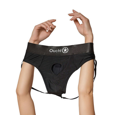 Shots Ouch Vibrating Strap On Panty Harness W/open Back - Black