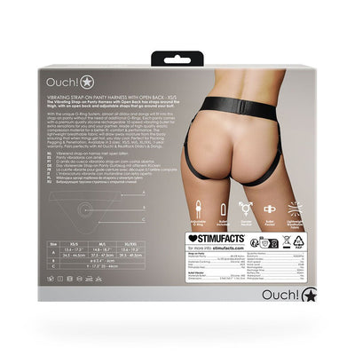 Shots Ouch Vibrating Strap On Panty Harness W/open Back - Black Xs/s - SexToy.com