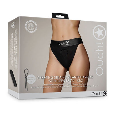Shots Ouch Vibrating Strap On Panty Harness W/open Back - Black Xs/s - SexToy.com