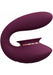 Sleek purple silicone rechargeable vibrator with curved design and suction feature for targeted stimulation.