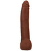 Realistic brown dual density dildo with lifelike texture and removable suction cup base, 11 inches long.