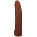 Realistic 11-inch dual density dildo in rich brown with lifelike texture and smooth head, designed for hands-free use with suction cup.