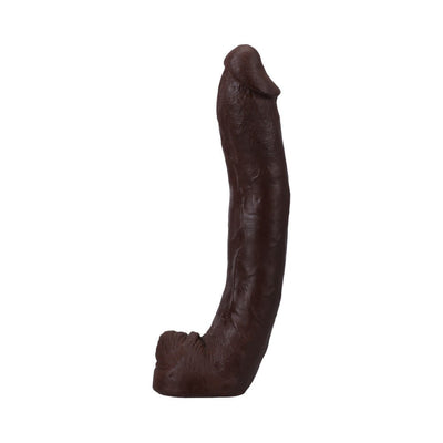 Chocolate-colored lifelike dual-density silicone dildo with textured veins and removable suction cup base.