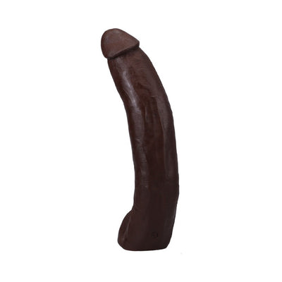 Chocolate-colored lifelike dildo with textured veins and a removable suction cup base.