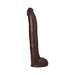11-inch dark brown lifelike dildo with textured veins and realistic shape, made from dual density ULTRASKYN material.