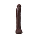 Dark brown realistic dildo with detailed texture and a sturdy base, standing upright on a white background.