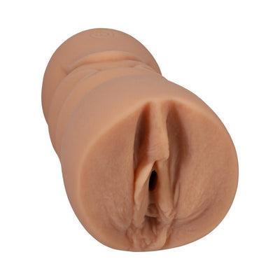 Compact beige ULTRASKYN pocket-sized stroker modeled from Charly Summer with detailed textured opening.