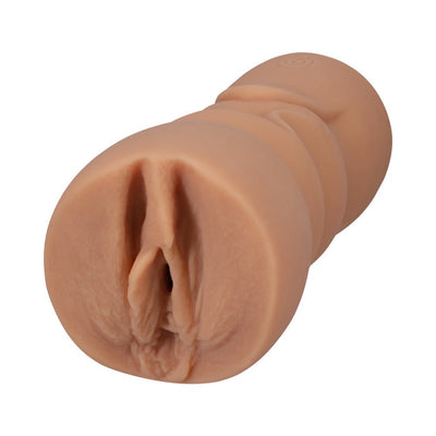 Signature Strokers Charly Summer Ultraskyn pocket pussy in vanilla color with lifelike texture and handheld size.