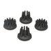 Set of four black silicone rotating nipple stimulator attachments with varied nub shapes for targeted stimulation.