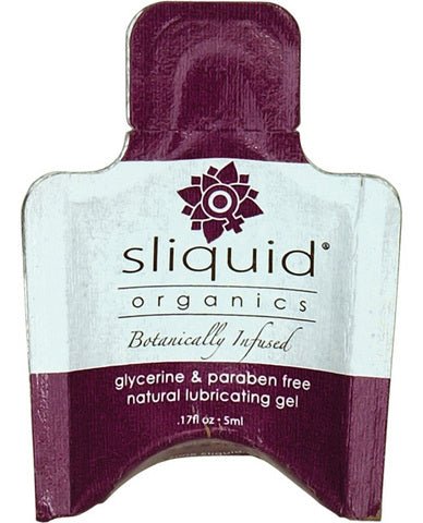 Single-use packet of Sliquid Organics Natural Gel, glycerine and paraben free, botanically infused lubricant.