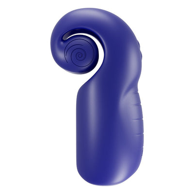 Ergonomic deep blue Snail Vibe Evo rechargeable male vibrator with a spiral tip and smooth curved design.