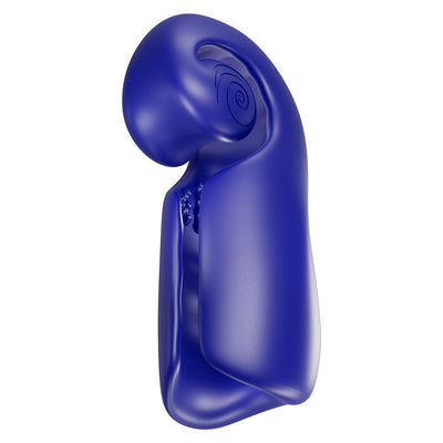 Blue ergonomic Snail Vibe Evo rechargeable male pleasure device with spiral and textured interior design.