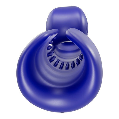 Blue ergonomic Snail Vibe Evo rechargeable male masturbator with textured inner ring and open design.