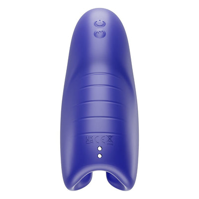 Blue Snail Vibe Evo rechargeable male masturbator with ergonomic shape and control buttons on top.