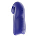 Ergonomic blue Snail Vibe Evo rechargeable male vibrator with spiral detail and control buttons on a white background.