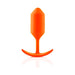 Orange seamless silicone weighted snug plug with a flexible neck and curved handle on a white background.