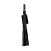 Black soft leather flogger with multiple tails and wrapped handle against a white background.