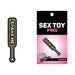Gray enamel paddle pin with gold "SPANK ME" text, displayed on a pink and black Wood Rocket Sex Toy Pins backing card.