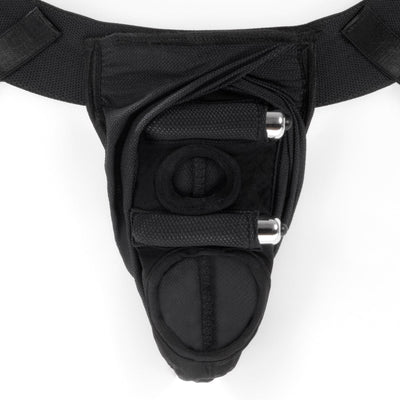 Black Spareparts Deuce Cover Underwear Harness with double straps and adjustable Velcro closures, made from breathable nylon.