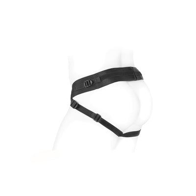 Black adjustable SpareParts Deuce Male Harness shown on a white mannequin from the side.