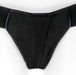 Close-up of Spareparts Joque Cover double-strap underwear harness in black nylon with purple trim and breathable fabric.