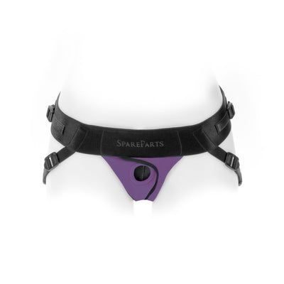 Purple double-strap nylon jockey-style underwear harness with black adjustable waistband and leg straps by SpareParts.