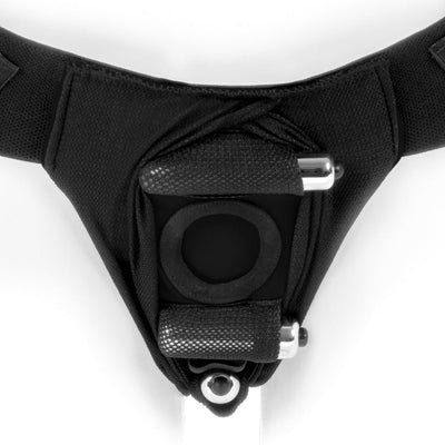 Black SpareParts Joque Cover double-strap nylon harness with elastic O-ring and two small attached compartments.