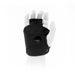 Black right-hand glove harness with adjustable straps and open finger design displayed on a white mannequin hand.