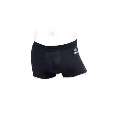Black nylon Pete Trunks packing underwear with open fly and elastic waistband, size 28-30 inches.