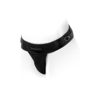 Black Spareparts Theo Cover single-strap underwear harness made of nylon with adjustable waistband and sleek design.