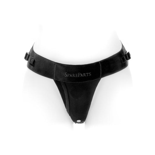 Black Spareparts Theo Cover single-strap underwear harness made of nylon with adjustable side straps and front logo detail.