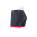 Black nylon boxer briefs with red trim and a wide waistband shown on a white mannequin from the side and back angle.