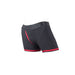 Black nylon boxer briefs with red accents and waistband, featuring a sleek athletic cut and functional design.
