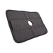 Black rectangular padded play-pad with a central circular cutout and stitched sections for versatile positioning.