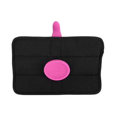 Black rectangular Sportsheets Pivot 3-in-1 Play-pad with a pink silicone attachment point and logo detail.