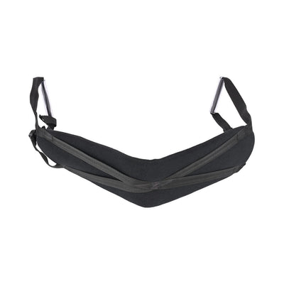 Black adjustable Sportsheets Pivot Deluxe Doggie Strap with padded oval center and plastic grip handles.