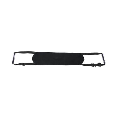 Black adjustable doggie strap with extended oval padding and plastic grip handles for comfort and control.