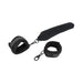 Black padded flexible positioning bar with two adjustable cuffs and metal clips for secure attachment.