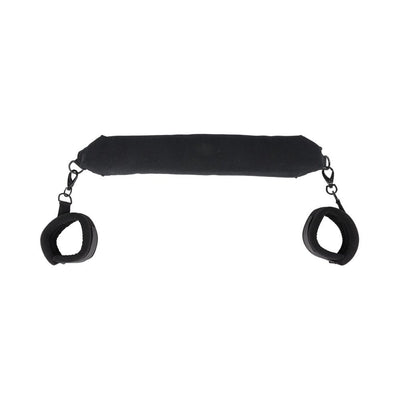 Black padded positioning bar with two adjustable soft cuffs attached by metal clips on each end.