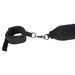 Black padded flexible positioning bar with attached soft cuff and metal clip on white background