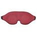 Red memory foam blindfold with contoured eye and nose divots and adjustable black elastic strap.