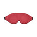 Red memory foam blindfold with adjustable black elastic strap and contoured eye and nose divots for comfort and complete darkness.