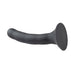 Black silicone dildo with a curved shape and flared base for secure and comfortable pegging play.