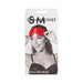 Packaging of Sportsheets Sex & Mischief Amor Blindfold featuring a woman holding a red satin heart-shaped blindfold.