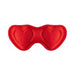 Red satin heart-shaped blindfold with double elastic straps and soft padding for comfortable sensory play.