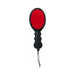 Red faux fur and black faux leather dual-sided paddle with a contoured handle and wrist strap.