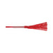 Red vegan leather flogger with sparkling rhinestone handle and wrist loop, featuring multiple soft falls.